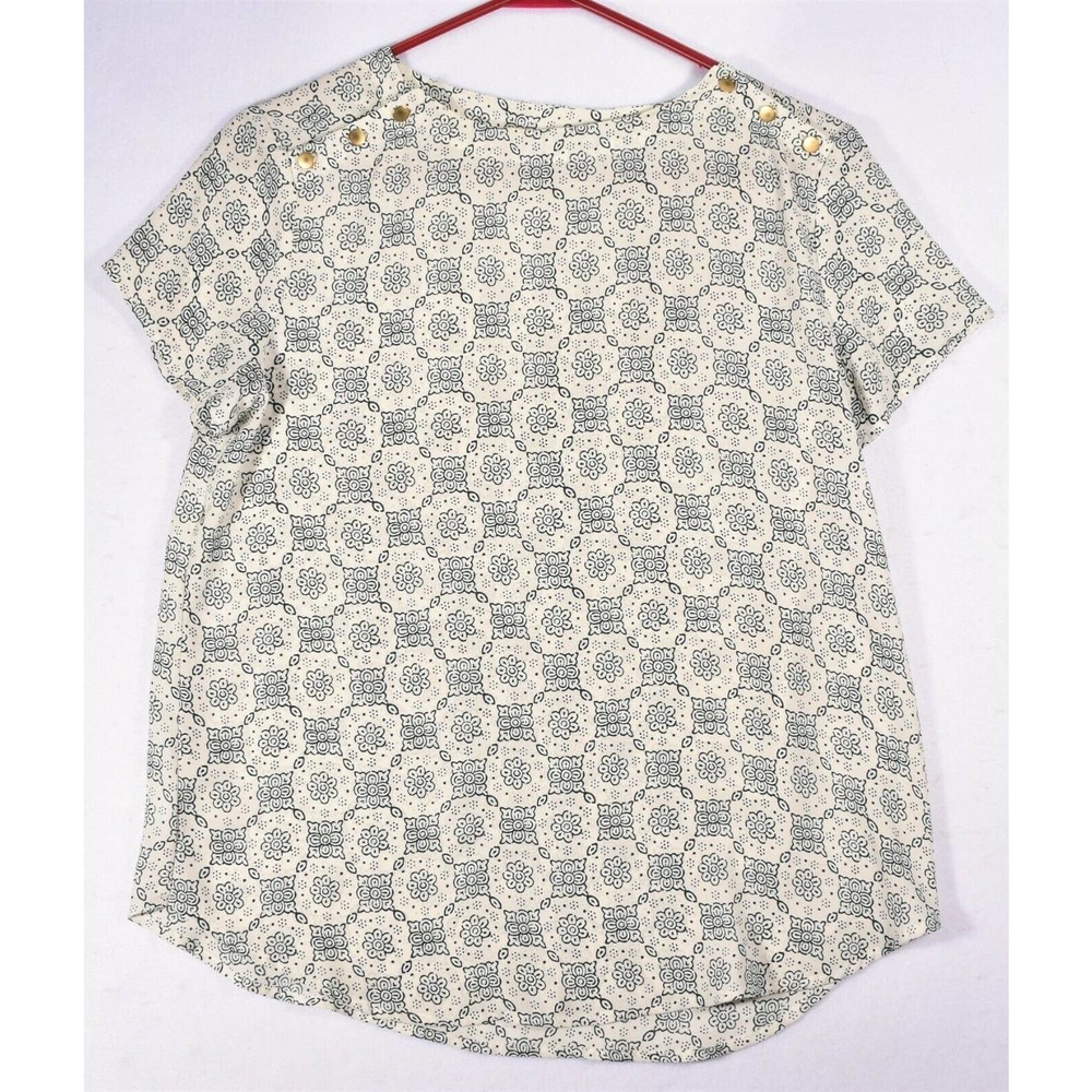 Ann Taylor Loft Shirt Womens Small White Black Long Sleeve Sheer Floral Blouse
